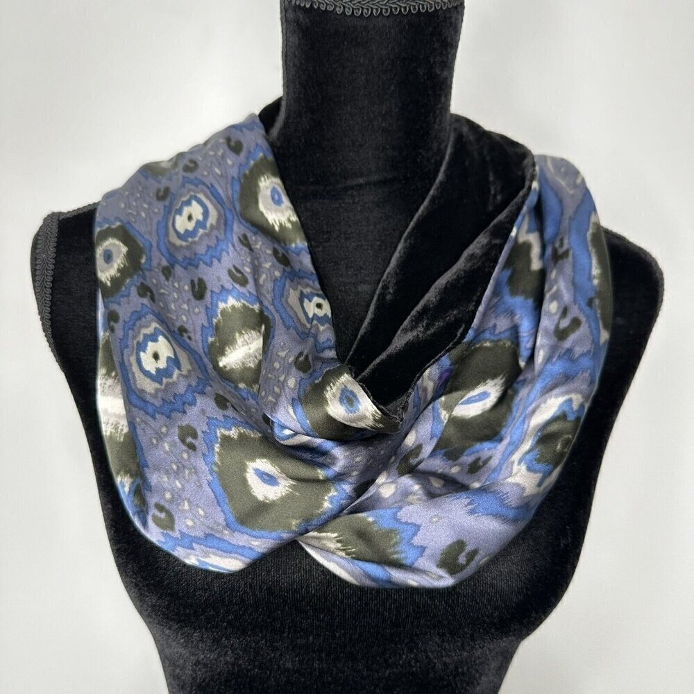Kevin O'Brien Studio‎ Infinity Loop Scarf Velveteen Black Gray Blue Silk Soft